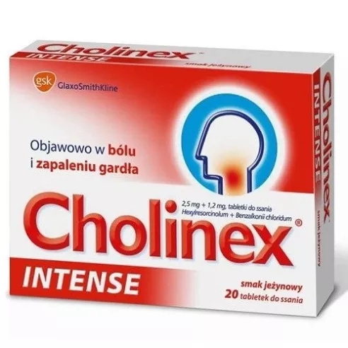 Cholinex Intense JEŻYNOWY, 20 pastylek do ssania.