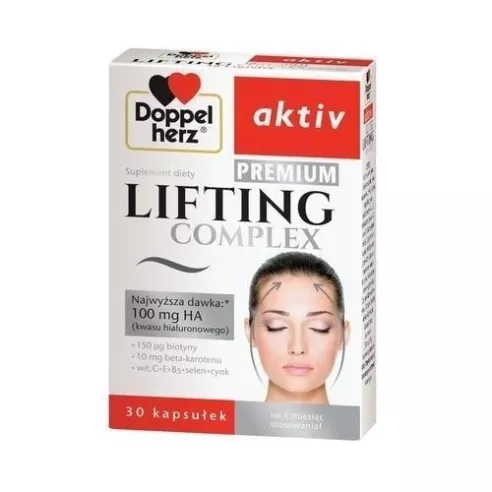 Doppelherz Aktiv - Lifting Complex PREMIUM, 100 mg. kwasu hialuronowego, 30 kapsułek.