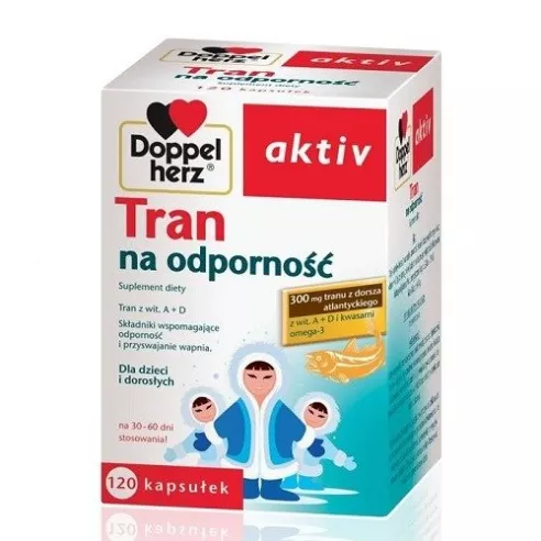 Doppelherz Aktiv - Tran z witaminą A+D, Omega-3, 120 kapsułek.