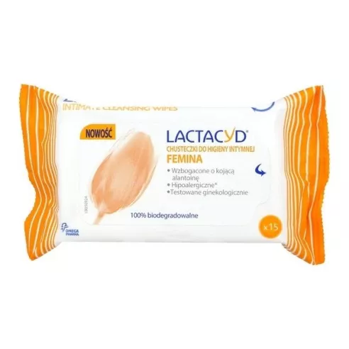 Lactacyd Femina - CHUSTECZKI do higieny intymnej, 15 sztuk.