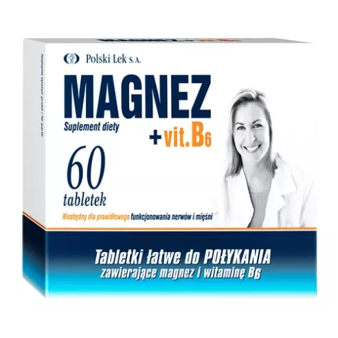 Magnez + Witamina B6, 60 tabletek.(Polski Lek)