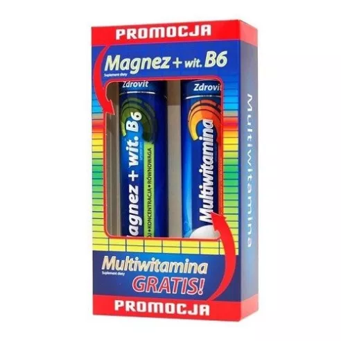 Magnez z witamina B6 + Multiwitamina, 44 tabletki musujące.(Zdrovit)