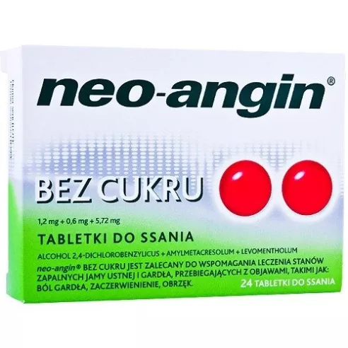 Neo-Angin BEZ CUKRU, 24 pastylki do ssania.