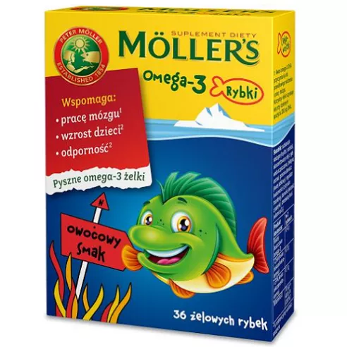 Mollers Omega-3 żelki Rybki OWOCOWE, 36 żelek. 