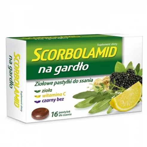 Scorbolamid na gardło, 16 pastylek do ssania.