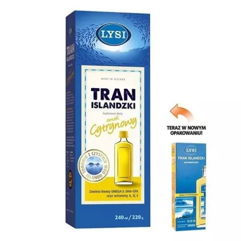 Tran Islandzki - CYTRYNOWY, 240 ml. (Lysi)