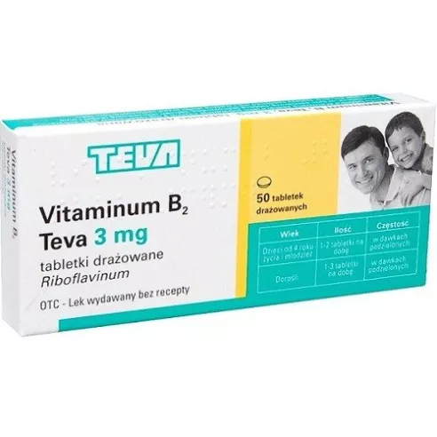 Vitaminum B2, 50 drażetek. Teva