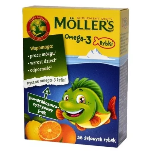 Mollers Omega-3 żelki Rybki POMARAŃCZOWO-CYTRYNOWE, 36 żelek. 