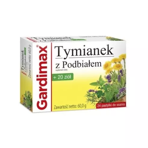 Gardimax Tymianek z Podbiałem, 24 pastylki do ssania.