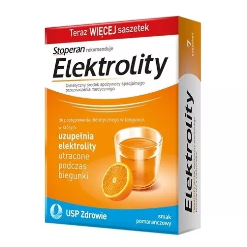 Elektrolity, smak pomarańczowy, 7 saszetek. Stoperan