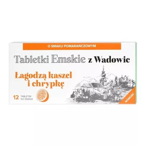 Tabletki Emskie z Wadowic Pomarańczowe, 12 pastylek do ssania.