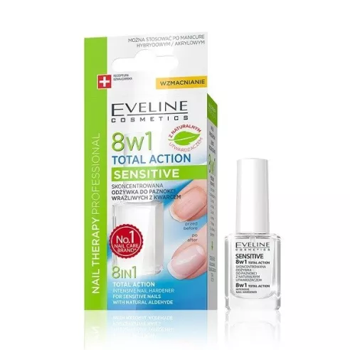 Eveline Nail Therapy, Odżywka SENSITIVE 8w1 Total Action, 12 ml.