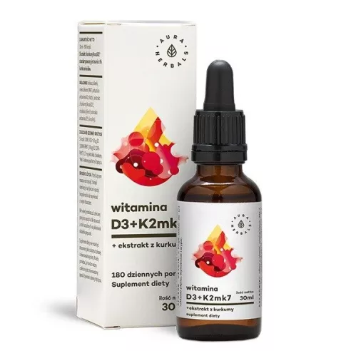 Witamina D3+K2+Ekstrakt z kurkumy Krople, 30 ml. Aura Herbals