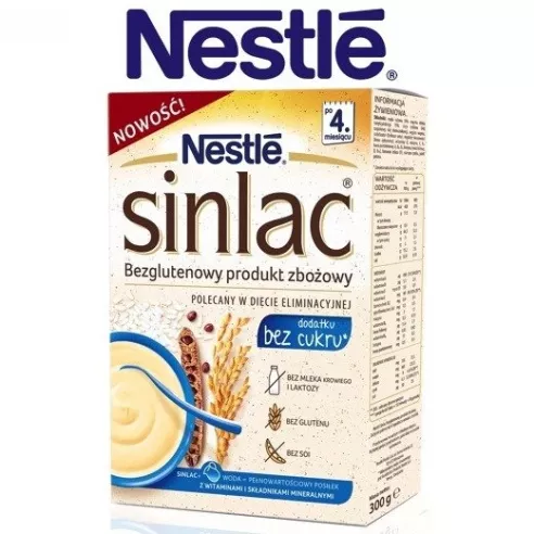 Sinlac - Kaszka bezglutenowa bez Cukru! 300 g.(Nestle) 