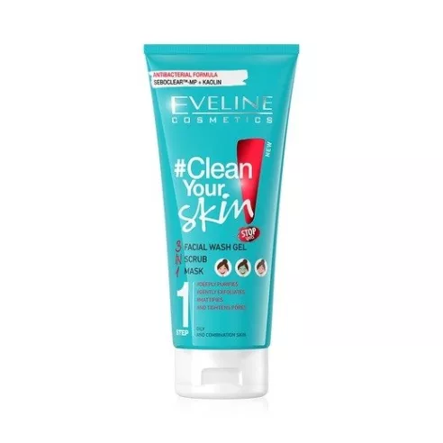 Eveline Clean Your Skin, ŻEL do mycia twarzy 3w1, 200 ml.