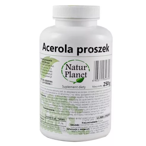 Acerola Ekstrakt 25% w proszku, 250 g. Natur Planet. PROMOCJA długi termin ważności!