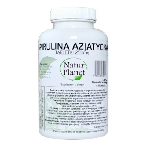 Spirulina Azjatycka 250 mg. ok. 1000 tabletek. Natur Planet.