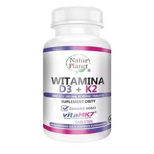 Witamina D3+K2, 60 tabletek. Natur Planet.