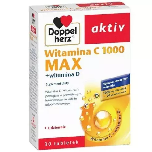 Doppelherz Aktiv, Witamina C 1000 MAX + Witamina D, 30 tabletek.