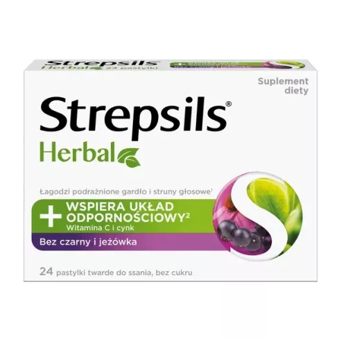 Strepsils Herbal Czarny Bez i Jeżówka, 24 pastylki do ssania.