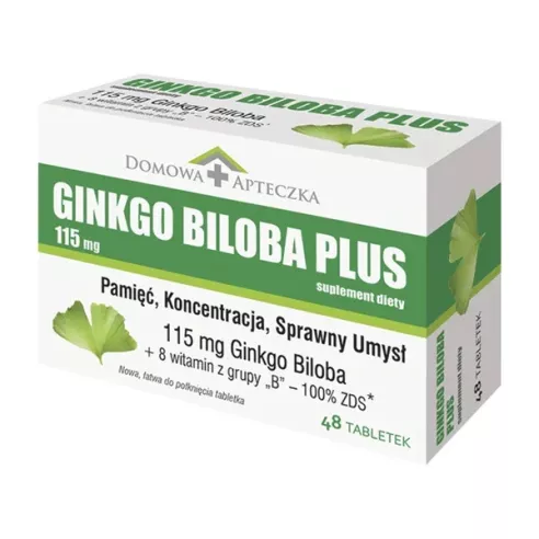 Ginkgo Biloba PLUS 115 mg. 48 tabletek. Domowa Apteczka