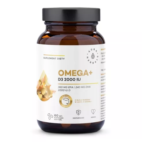 Omega+ Witamina D3 2000 IU, 60 kapsułek. Aura Herbals