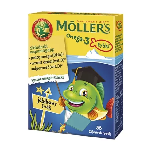 Mollers Omega-3 żelki Rybki JABŁKOWE, 36 żelek. 