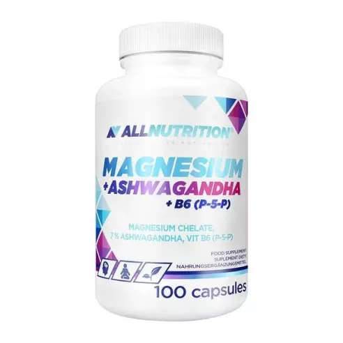 Magnesium + Ashwagandha + B6 (P-5-P), 100 kapsułek. AllNutrition