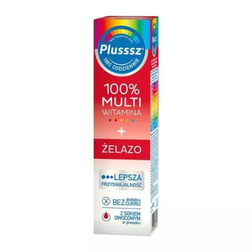 Plusssz 100% Multiwitamina + Żelazo, 20 tabletek musujących. Polski Lek