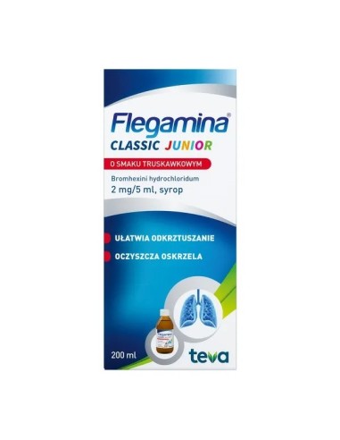 Flegamina Junior - SYROP truskawkowy, 200 ml. Teva