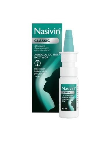 Nasivin Classic, Aerozol do nosa, 10 ml.