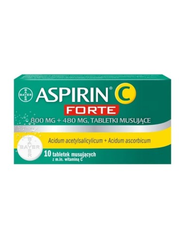 Aspirin C Forte, 800 mg. + 480 mg. 10 tabletek musujących.