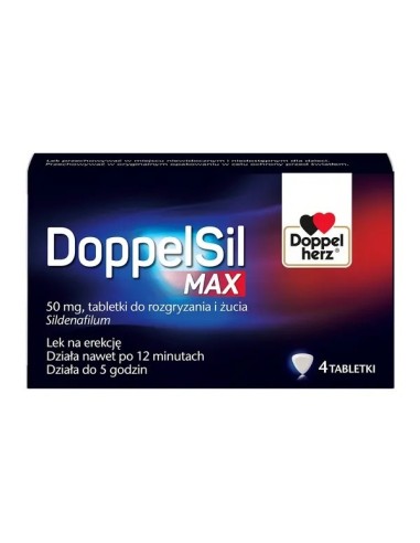 DoppelSil Max, 50 mg. 4 tabletki do rozgryzania lub żucia.